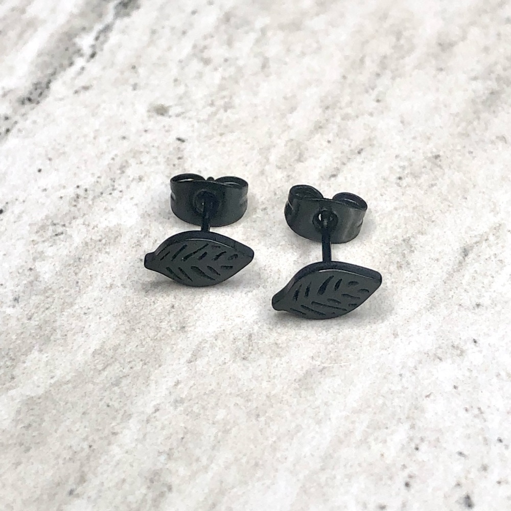 Black Surgical Steel Leaves Earrings